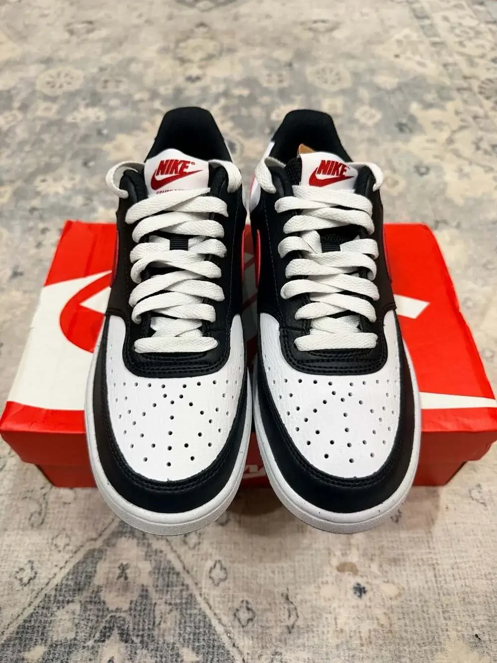 Nike Court Vision Low Next Nature Sneakers Black White Red- 7W/5.5Y